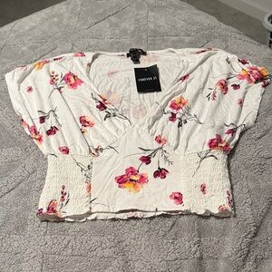 Forever 21 Floral Blouse - White and Pink